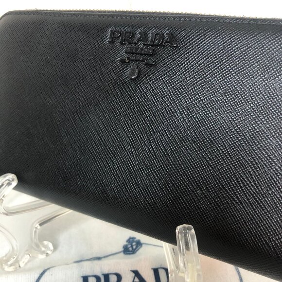 Prada Large Saffiano Leather Zip-Around Wallet RARE Monochrome - Picture 4 of 8